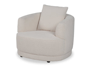 Fauteuil arrondi Moon de 35,8 po en tissu laineux blanc amande avec coussin décoratif