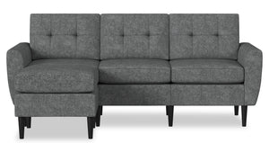 Sofa modulaire BLOK de Scott Living de 88,97 po en tissu gris acier avec fauteuil long, accoudoirs évasés et coussins réversibles