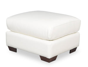 Pouf Royce de Cindy Crawford Home de 28 po en cuir véritable avec pattes en bois - blanc ivoire