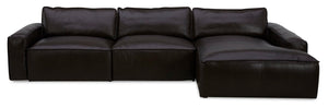 Sofa sectionnel modulaire de droite Sedona 3 pièces en cuir véritable - chocolat