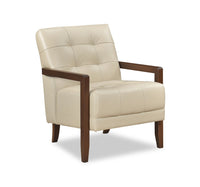  Fauteuil d’appoint Enzo de 26 po en cuir véritable avec capitonnage en biscuit, accoudoirs rectilignes et pattes en bois - beige