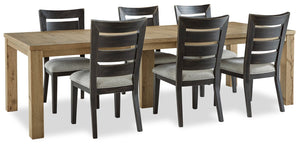 Ensemble de salle à manger Logan 7 pièces avec table, rallonge de 72 po à 108 po (L) et 6 chaises - chêne naturel et noir rustique