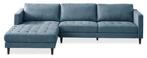 Sofa sectionnel de gauche Metro 2 pièces en tissu avec fauteuil long et coussins de siège capitonnés - bleu denim