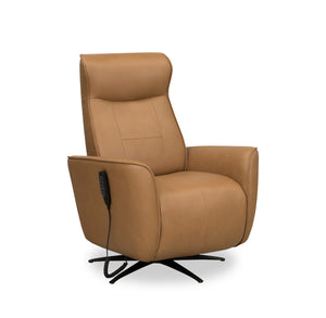 Fauteuil de massage à inclinaison électrique Serene de 31 po en cuir véritable brun clair avec appuie-tête électrique et siège chauffant