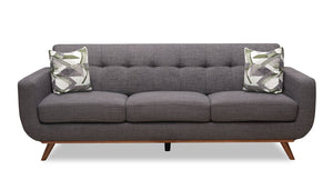 Sofa Freeman Kort & Co. de 88 po en tissu d’apparence lin gris anthracite avec base et pattes en bois et coussins de dossier capitonnés