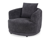  Fauteuil arrondi Moon de 35,8 po en tissu laineux noir corbeau avec coussin décoratif