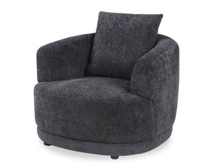 Fauteuil arrondi Moon de 35,8 po en tissu laineux noir corbeau avec coussin décoratif