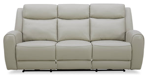 Sofa à inclinaison électrique Reign de 87 po en cuir véritable de qualité supérieure avec ports USB - taupe clair de lune Deltona