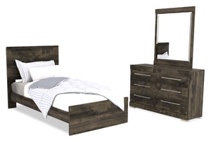 Ensemble de chambre à coucher Riley 5 pièces avec lit à panneaux, commode et miroir, fabriqué au Canada, gris - format lit simple