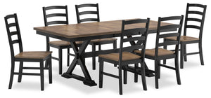 Ensemble de salle à manger Raven 7 pièces avec table à rallonge, 60 po à 78 po (L) et 6 chaises - deux teintes, noir et brun