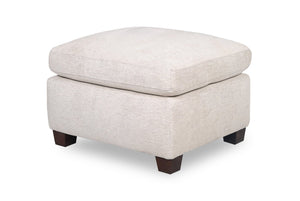 Pouf Mallie de 28 po en tissu de chenille blanc coquillage avec pattes en bois