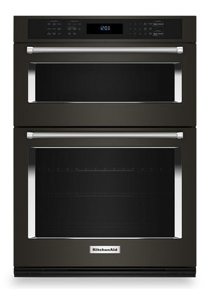 Four mural combiné électrique KitchenAid de 6,4 pi³ et de 30 po avec convection véritable - acier inoxydable noir avec fini PrintShieldMC - KOEC530PBS