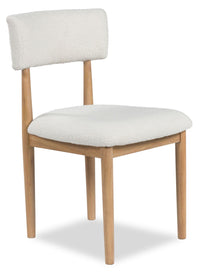  Chaise de salle à manger Jolie en tissu bouclé - blanche et chêne brun