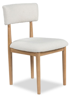 Chaise de salle à manger Jolie en tissu bouclé - blanche et chêne brun