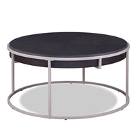  Table à café moderne Jaida ronde de 38 po - brune avec base en métal gris