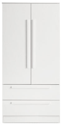  Commode verticale Alex de 33 po (L) x 68,5 po (H) à 2 tiroirs avec armoire de rangement pour la chambre à coucher - blanche