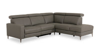  Sofa sectionnel de droite à inclinaison électrique Valentino 3 pièces en cuir véritable gris avec appuie-têtes réglables