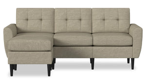 Sofa modulaire BLOK de Scott Living de 88,97 po en tissu taupe avec fauteuil long, accoudoirs évasés et coussins réversibles