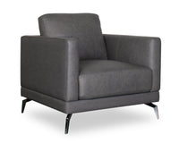  Fauteuil Melrose de 36,5 po en cuir véritable de qualité supérieure avec coussin de dossier amovible et pattes en métal - gris