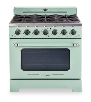 Cuisinière à gaz Classic Rétro par Unique de 36 po et de 5,2 pi3 à 6 brûleurs avec convection - vert menthe estival - UGP-36CR LG