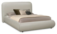  Luka Upholstered Platform Bed in Taupe Vegan-Leather Fabric, Modern - Full Size