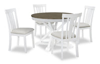  Ensemble de salle à manger Brook 5 pièces avec table ronde, rallonge de 42 po à 54 po (L) et 4 chaises - blanc et brun