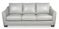  Sofa Royce Cindy Crawford Home de 84 po en cuir véritable gris tourterelle avec pattes en bois