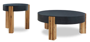 Ensemble de 2 tables rondes modernes Sutton de 42 po en bois massif, table à café et table de bout - noir