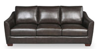  Sofa Royce Cindy Crawford Home de 84 po en cuir véritable brun chocolat avec pattes en bois