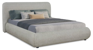 Luka Upholstered Platform Bed in Grey Vegan-Leather Fabric, Modern - Queen Size