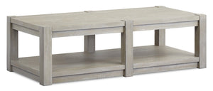 Table à café contemporaine Clifford de 60 po en bois massif avec tablette et roulettes - gris calico