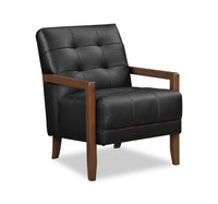  Fauteuil d’appoint Enzo de 26 po en cuir véritable avec capitonnage en biscuit, accoudoirs rectilignes et pattes en bois - noir