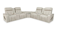  Sofa sectionnel de massage à inclinaison électrique Zen 3 pièces en similicuir abricot avec deux consoles réfrigérantes