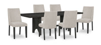  Ensemble de salle à manger Emery 7 pièces en bois avec table, rallonge, 72 po à 96 po (L) et 6 chaises - noir et gris