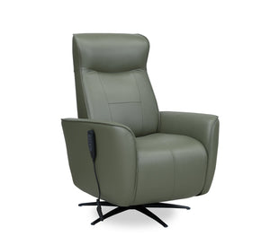 Fauteuil de massage à inclinaison électrique Serene de 31 po en cuir véritable vert avec appuie-tête électrique et siège chauffant