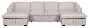 Sofa-lit sectionnel Envy 3 pièces en tissu de chenille avec 2 fauteuils longs de rangement - gris brouillard