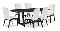  Ensemble de salle à manger Alma 7 pièces avec table de 86 po (L), base à tréteaux et 6 chaises - anthracite noir et blanc