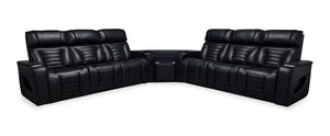 Sofa sectionnel de massage à inclinaison électrique Zen 3 pièces en similicuir noir avec deux consoles rabattables