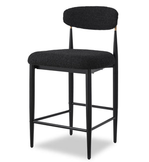 Tabouret Capri de Kort & Co. de hauteur comptoir en métal avec tissu bouclé et touches dorées - noir