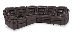 Sofa sectionnel à inclinaison électrique Leo 6 pièces en cuir véritable - noyer