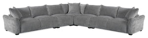 Sofa sectionnel Reflect 5 pièces en tissu de chenille gris avec coussins de dossier réversibles et pattes en bois