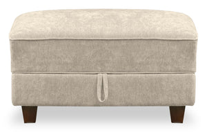 Pouf Lyric de 35,8 po en tissu de chenille taupe avec rangement et pattes en bois