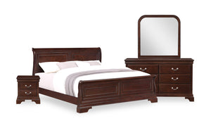 Ensemble de chambre à coucher Marco 6 pièces avec lit, commode, miroir et table de nuit, brun cerisier - format très grand lit