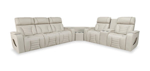 Sofa sectionnel de massage à inclinaison électrique Zen 3 pièces en similicuir abricot avec réfrigérante et console rabattable