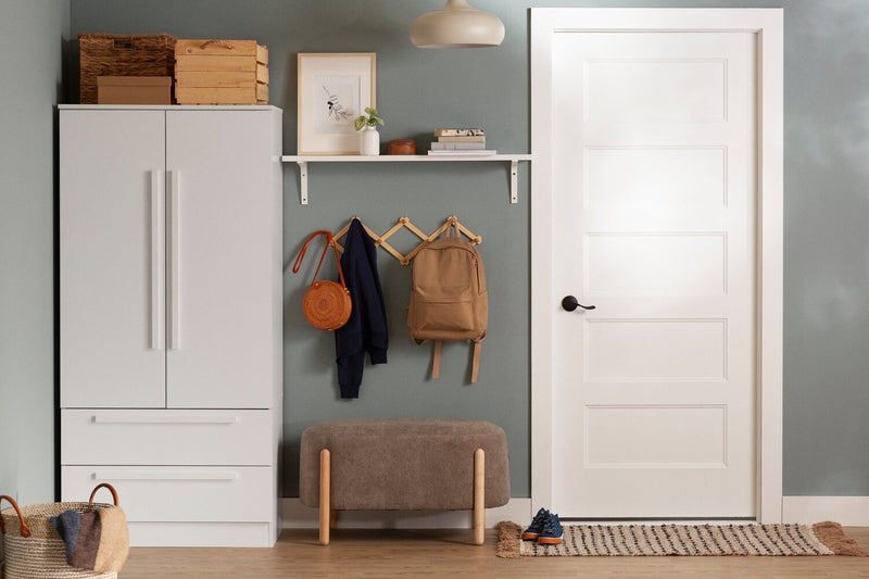 Commode verticale Alex de 33 po (L) x 68,5 po (H) à 2 tiroirs avec armoire de rangement pour la chambre à coucher - blanche