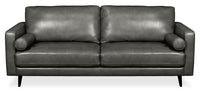  Sofa Edge de 86 po en cuir véritable avec pattes en bois et coussins de dossier amovibles - gris