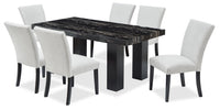  Ensemble de salle à manger Burk 7 pièces avec table de 72 po (L) à dessus en résine en imitation de marbre et 6 chaises - noir et blanc