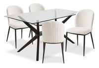  Ensemble de salle à manger Ace 5 pièces avec table de 63 po (L), dessus en verre et 4 chaises - brun et ivoire