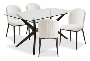 Ensemble de salle à manger Ace 5 pièces avec table de 63 po (L), dessus en verre et 4 chaises - brun et ivoire