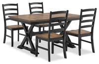  Ensemble de salle à manger Raven 5 pièces avec table à rallonge, 60 po à 78 po (L) et 4 chaises - deux teintes, noir et brun